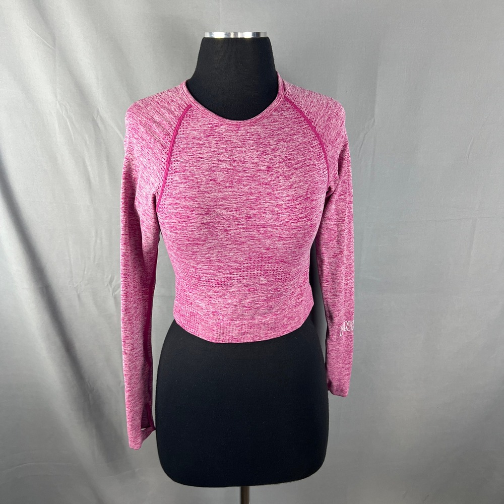 Victoria's Secret Pink Seamless Crop Top Womens Small Pink Space Dye Long Sleeve